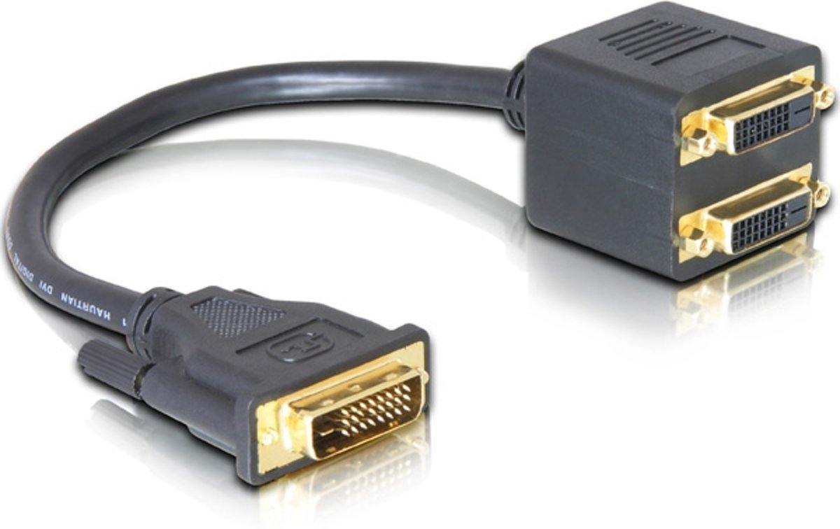 DeLOCK Adapter DVI25 M <gt/> 2x DVI25 F DVI-I DVI-25 Zwart kabeladapter/verloopstukje